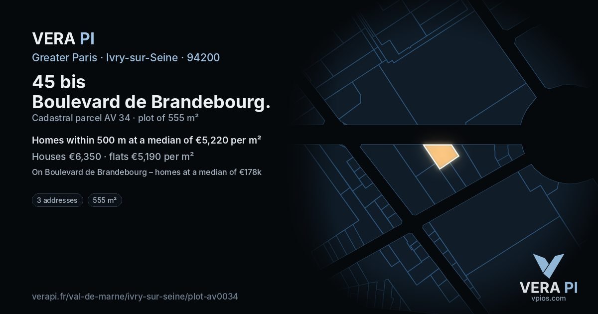 45 bis Boulevard de Brandebourg, Ivry-sur-Seine at night – the plot lit, the parcels around coloured by the prices near them