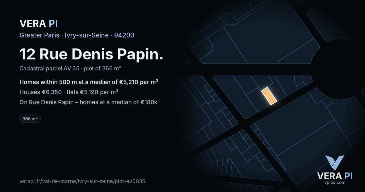 12 Rue Denis Papin, Ivry-sur-Seine at night – the plot lit, the parcels around coloured by the prices near them