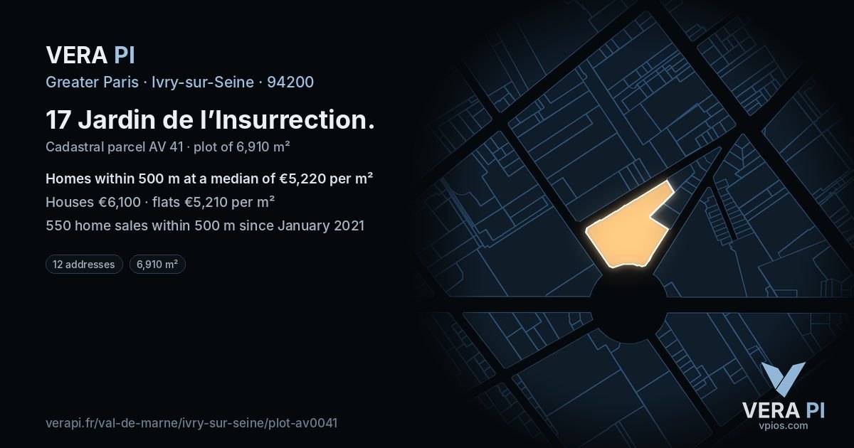 17 Jardin de l’Insurrection, Ivry-sur-Seine at night – the plot lit, the parcels around coloured by the prices near them