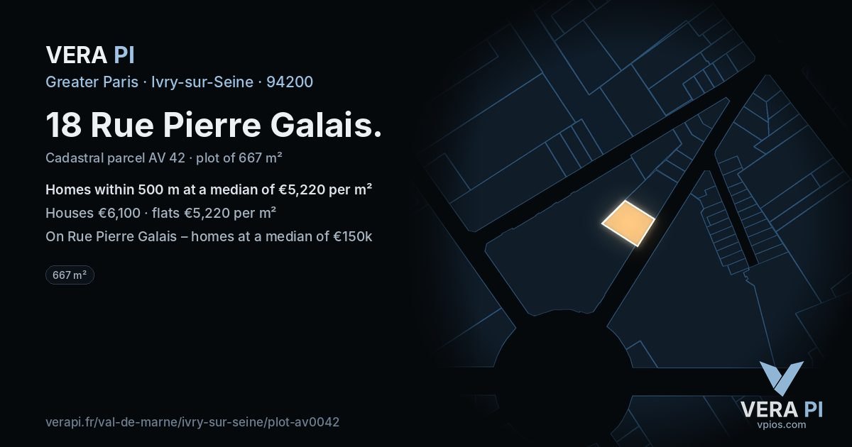 18 Rue Pierre Galais, Ivry-sur-Seine at night – the plot lit, the parcels around coloured by the prices near them