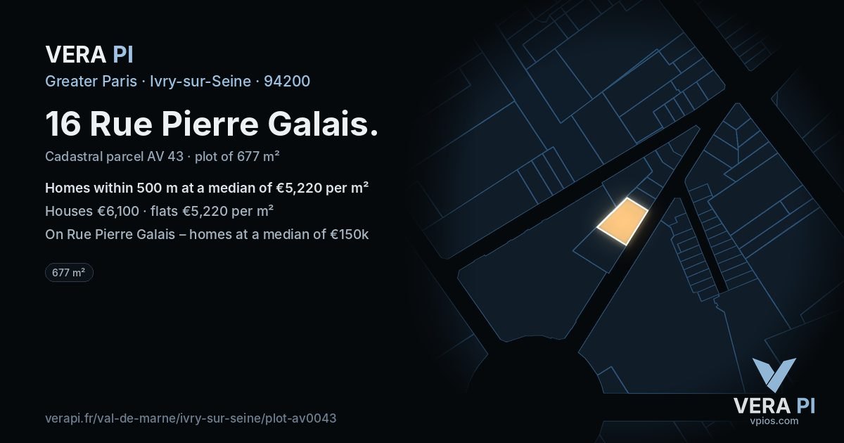 16 Rue Pierre Galais, Ivry-sur-Seine at night – the plot lit, the parcels around coloured by the prices near them