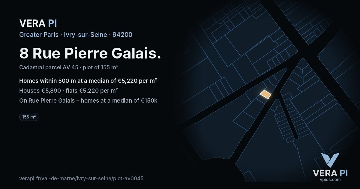 8 Rue Pierre Galais, Ivry-sur-Seine at night – the plot lit, the parcels around coloured by the prices near them