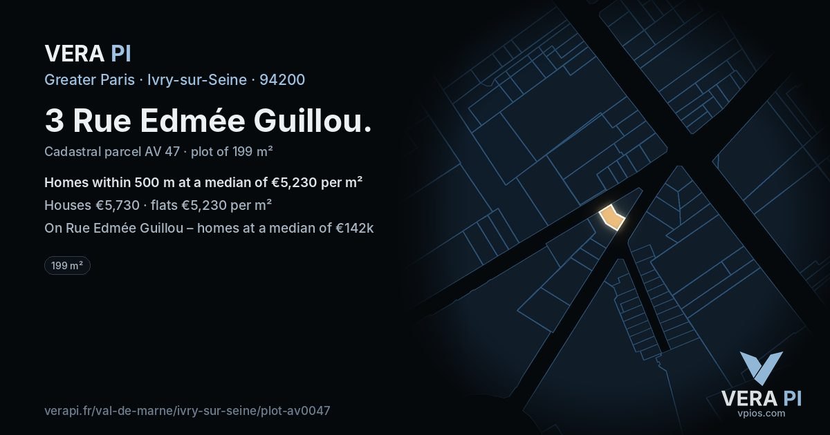 3 Rue Edmée Guillou, Ivry-sur-Seine at night – the plot lit, the parcels around coloured by the prices near them