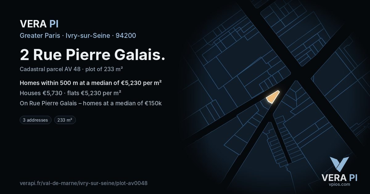 2 Rue Pierre Galais, Ivry-sur-Seine at night – the plot lit, the parcels around coloured by the prices near them