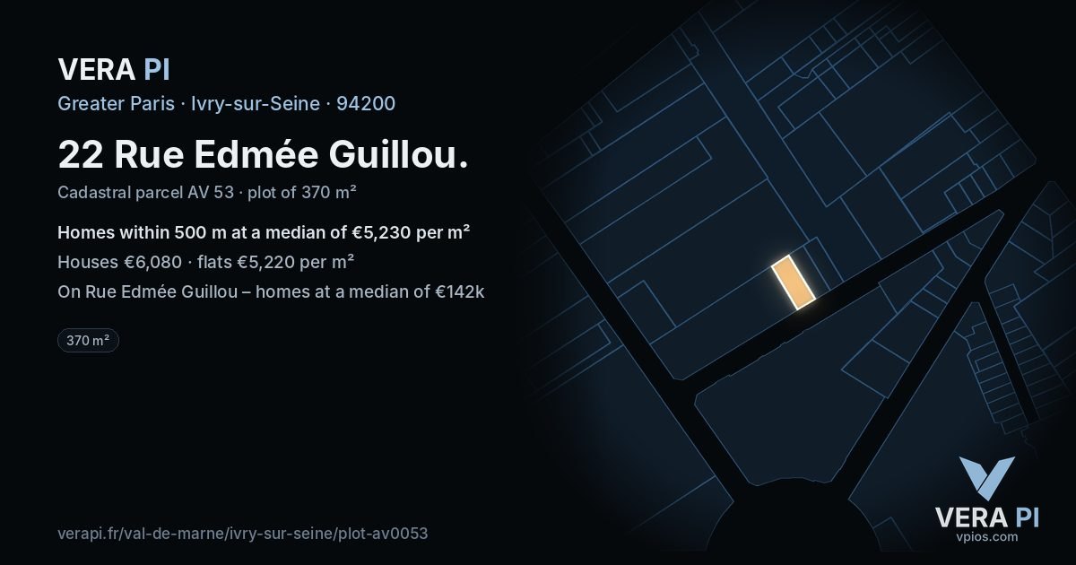 22 Rue Edmée Guillou, Ivry-sur-Seine at night – the plot lit, the parcels around coloured by the prices near them