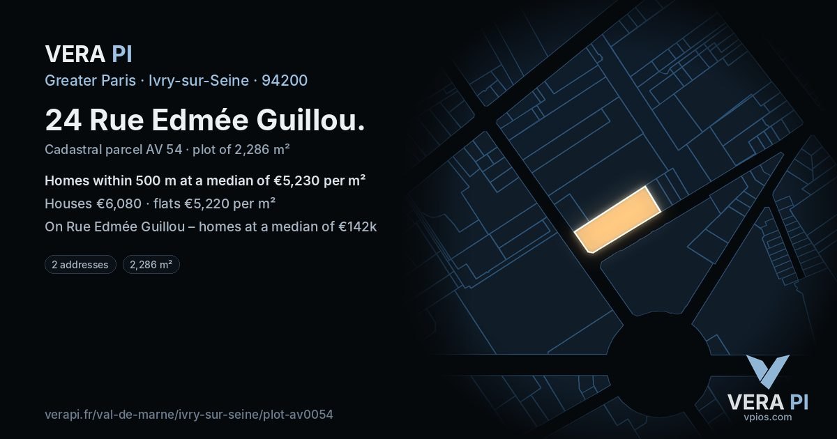 24 Rue Edmée Guillou, Ivry-sur-Seine at night – the plot lit, the parcels around coloured by the prices near them