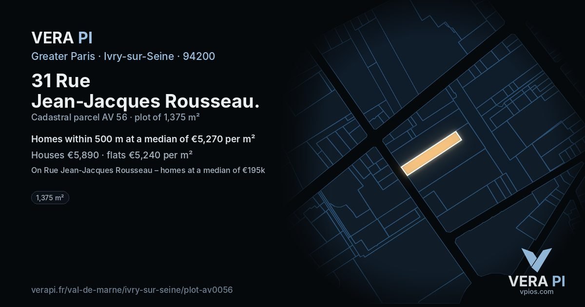 31 Rue Jean-Jacques Rousseau, Ivry-sur-Seine at night – the plot lit, the parcels around coloured by the prices near them