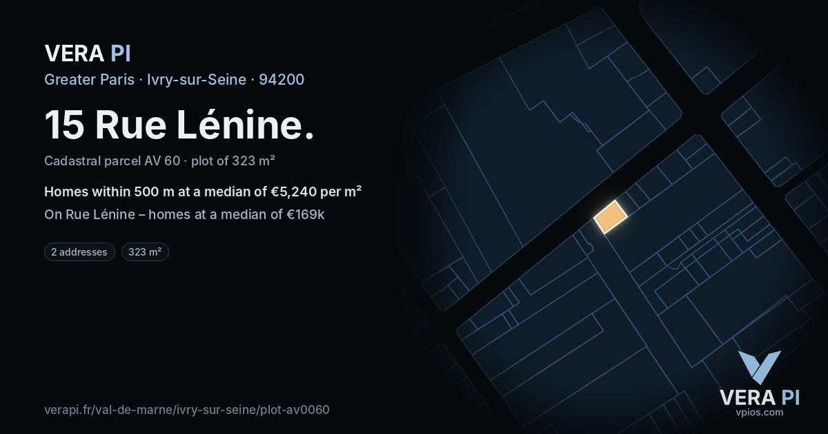 15 Rue Lénine, Ivry-sur-Seine at night – the plot lit, the parcels around coloured by the prices near them