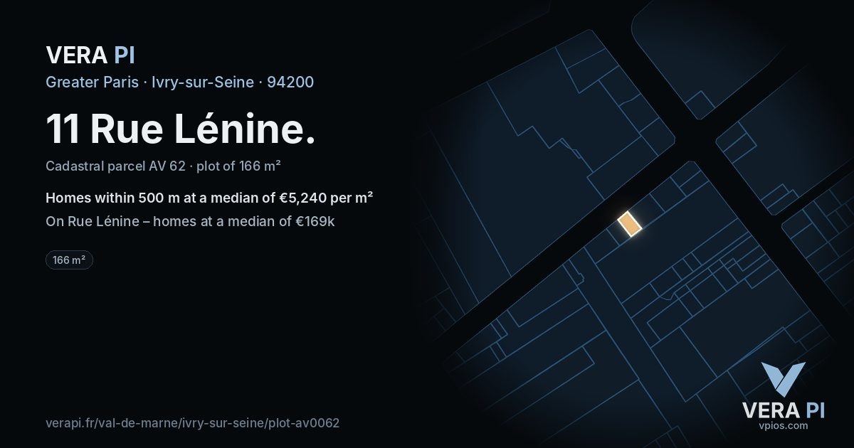 11 Rue Lénine, Ivry-sur-Seine at night – the plot lit, the parcels around coloured by the prices near them