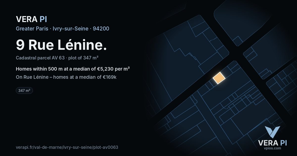 9 Rue Lénine, Ivry-sur-Seine at night – the plot lit, the parcels around coloured by the prices near them