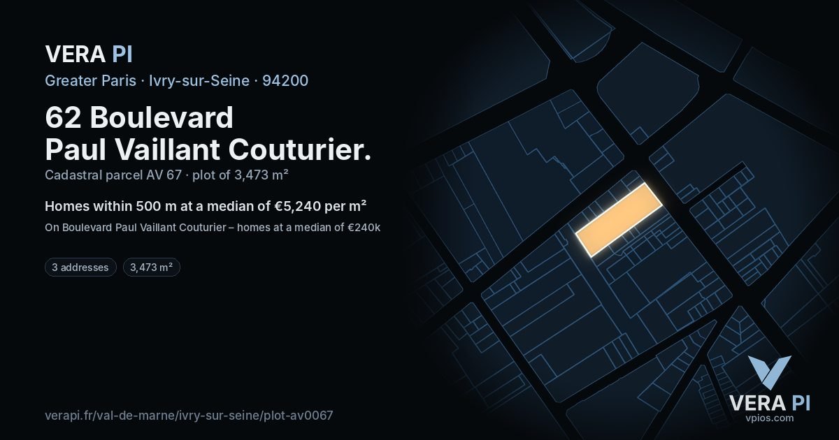 62 Boulevard Paul Vaillant Couturier, Ivry-sur-Seine at night – the plot lit, the parcels around coloured by the prices near them