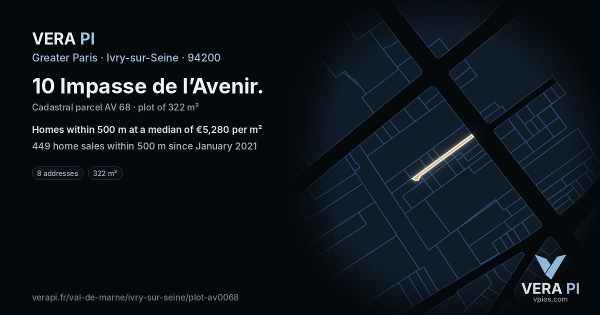 10 Impasse de l’Avenir, Ivry-sur-Seine at night – the plot lit, the parcels around coloured by the prices near them