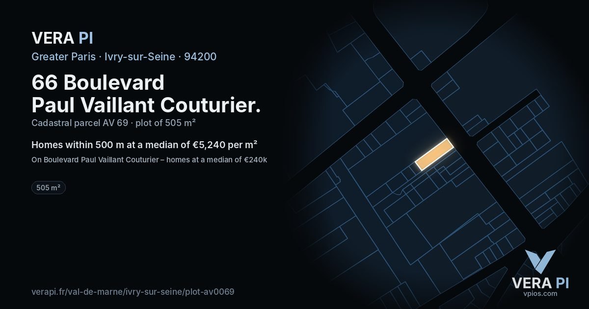 66 Boulevard Paul Vaillant Couturier, Ivry-sur-Seine at night – the plot lit, the parcels around coloured by the prices near them