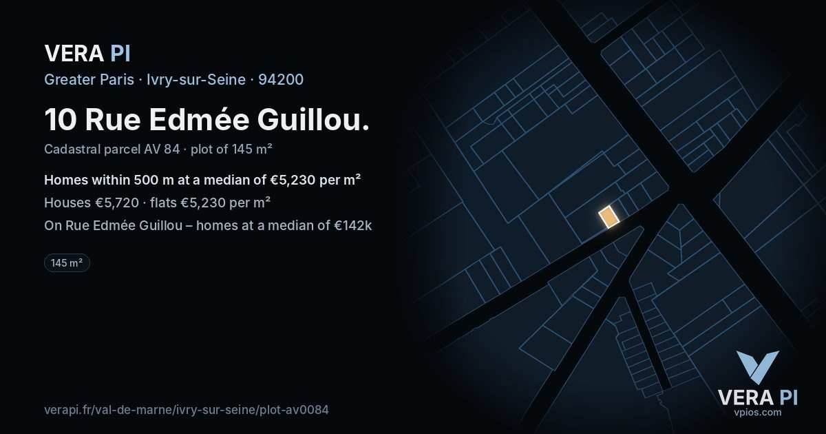 10 Rue Edmée Guillou, Ivry-sur-Seine at night – the plot lit, the parcels around coloured by the prices near them
