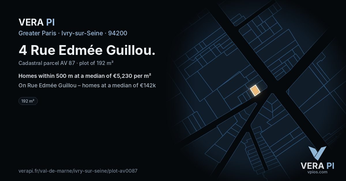 4 Rue Edmée Guillou, Ivry-sur-Seine at night – the plot lit, the parcels around coloured by the prices near them