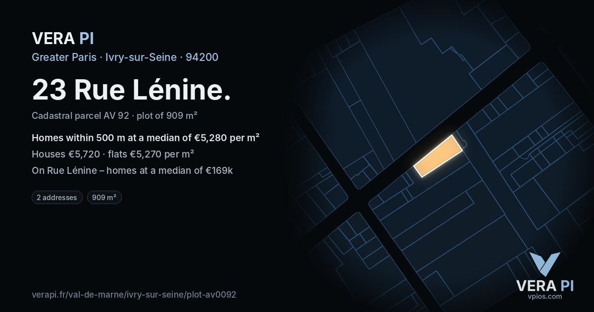 23 Rue Lénine, Ivry-sur-Seine at night – the plot lit, the parcels around coloured by the prices near them