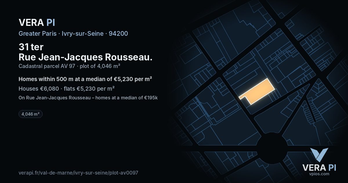 31 ter Rue Jean-Jacques Rousseau, Ivry-sur-Seine at night – the plot lit, the parcels around coloured by the prices near them