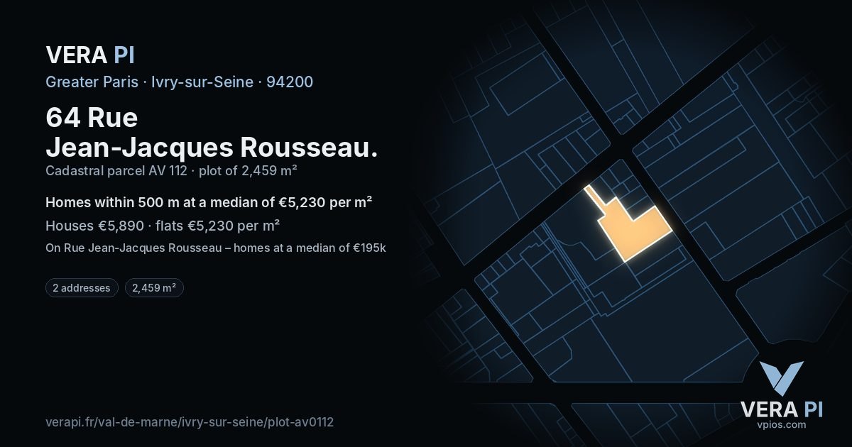 64 Rue Jean-Jacques Rousseau, Ivry-sur-Seine at night – the plot lit, the parcels around coloured by the prices near them