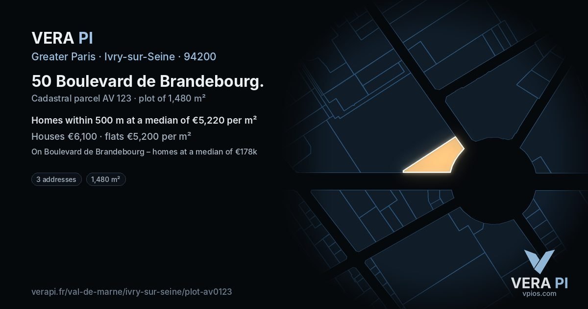 50 Boulevard de Brandebourg, Ivry-sur-Seine at night – the plot lit, the parcels around coloured by the prices near them