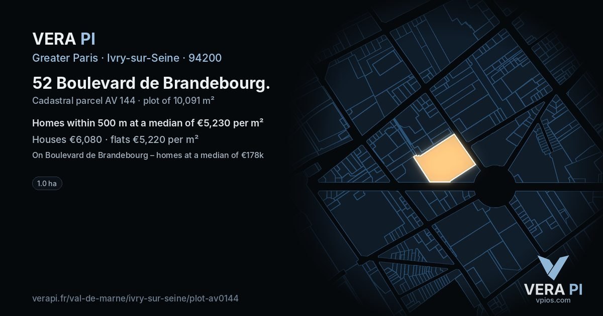 52 Boulevard de Brandebourg, Ivry-sur-Seine at night – the plot lit, the parcels around coloured by the prices near them
