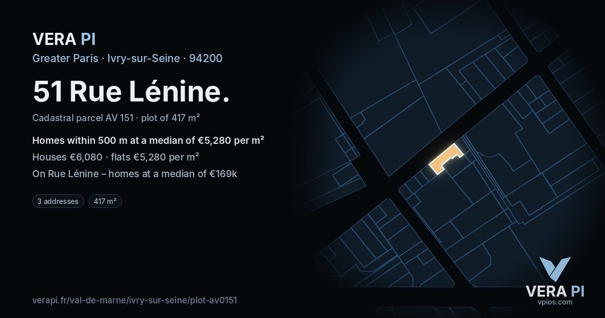 51 Rue Lénine, Ivry-sur-Seine at night – the plot lit, the parcels around coloured by the prices near them