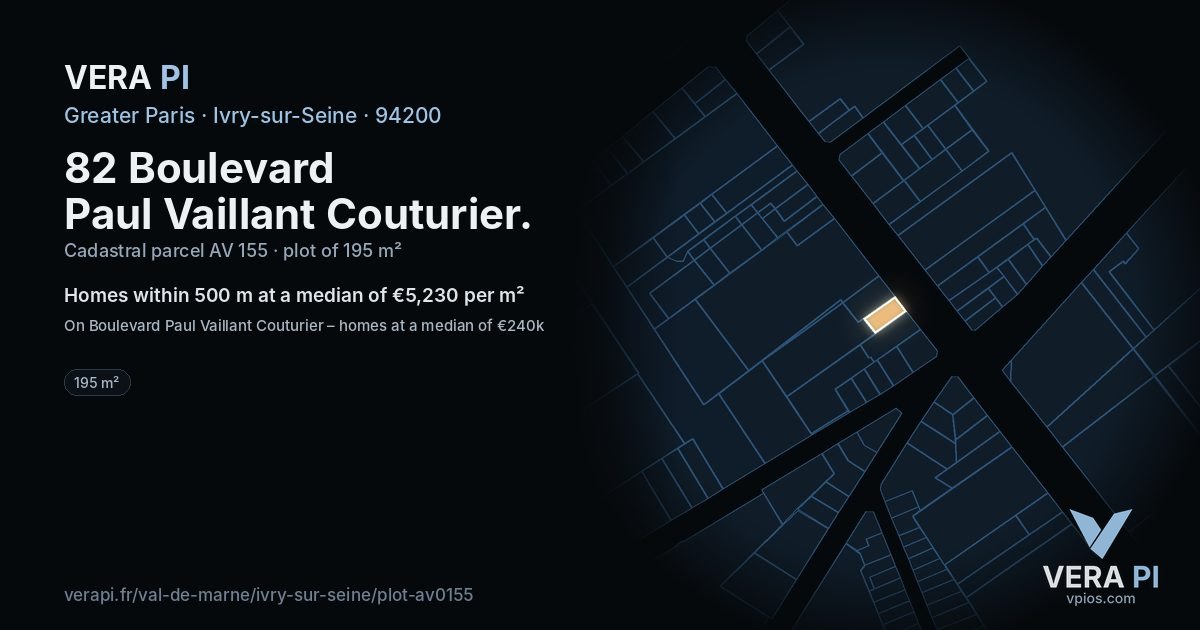 82 Boulevard Paul Vaillant Couturier, Ivry-sur-Seine at night – the plot lit, the parcels around coloured by the prices near them