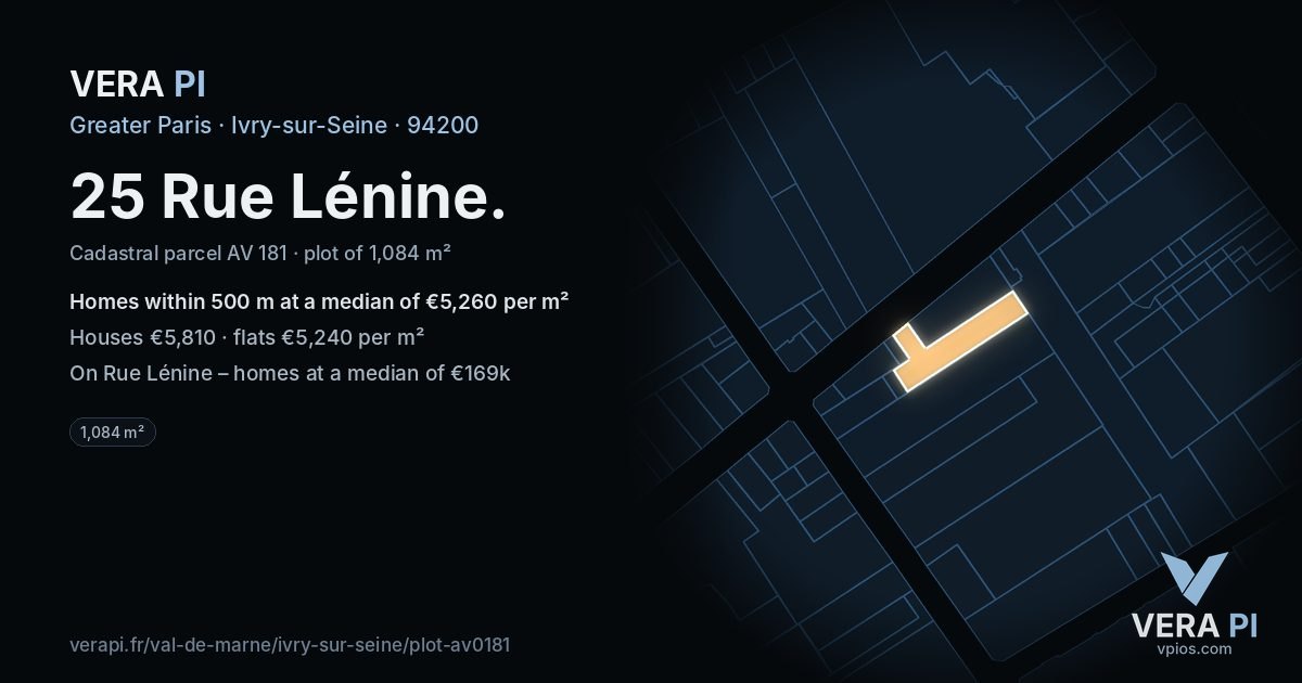 25 Rue Lénine, Ivry-sur-Seine at night – the plot lit, the parcels around coloured by the prices near them