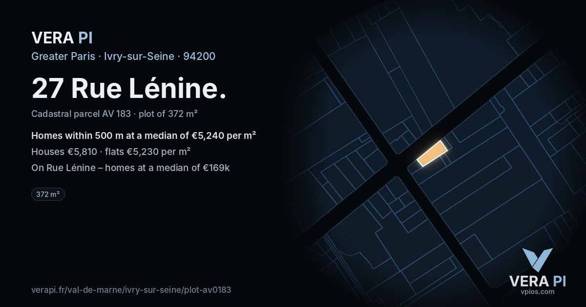 27 Rue Lénine, Ivry-sur-Seine at night – the plot lit, the parcels around coloured by the prices near them