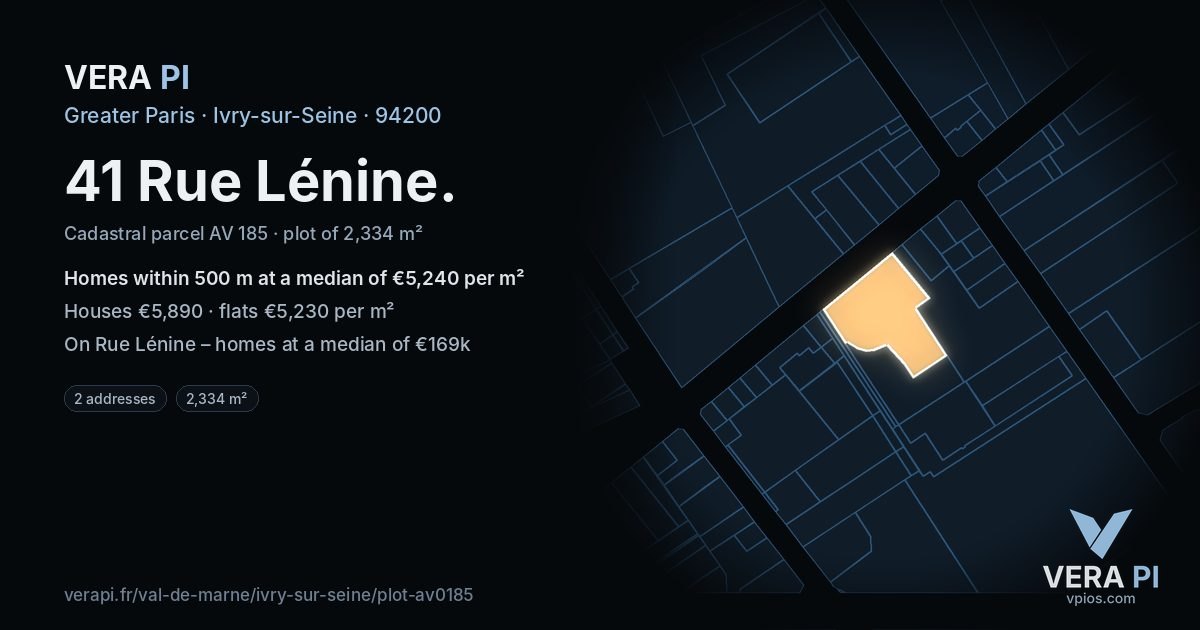 41 Rue Lénine, Ivry-sur-Seine at night – the plot lit, the parcels around coloured by the prices near them