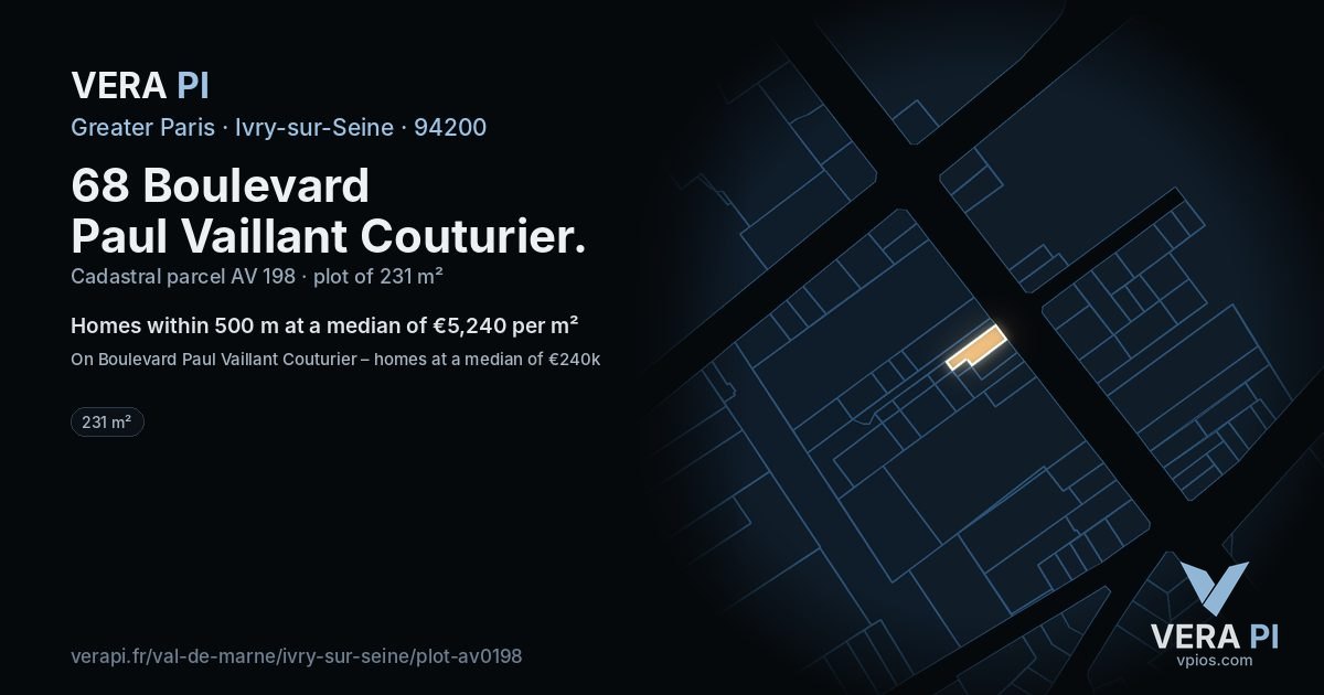 68 Boulevard Paul Vaillant Couturier, Ivry-sur-Seine at night – the plot lit, the parcels around coloured by the prices near them
