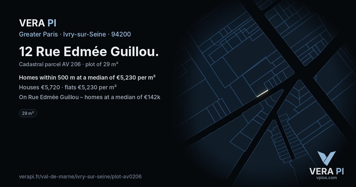 12 Rue Edmée Guillou, Ivry-sur-Seine at night – the plot lit, the parcels around coloured by the prices near them