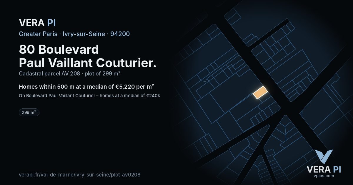 80 Boulevard Paul Vaillant Couturier, Ivry-sur-Seine at night – the plot lit, the parcels around coloured by the prices near them