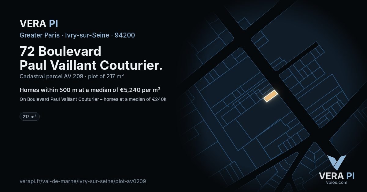 72 Boulevard Paul Vaillant Couturier, Ivry-sur-Seine at night – the plot lit, the parcels around coloured by the prices near them