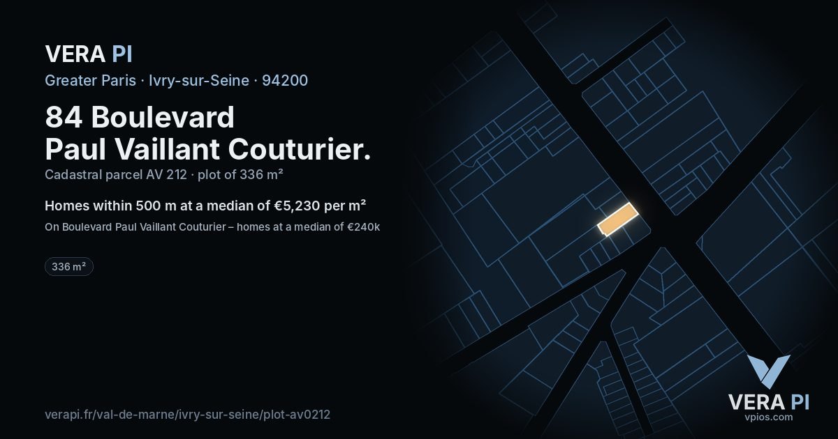 84 Boulevard Paul Vaillant Couturier, Ivry-sur-Seine at night – the plot lit, the parcels around coloured by the prices near them