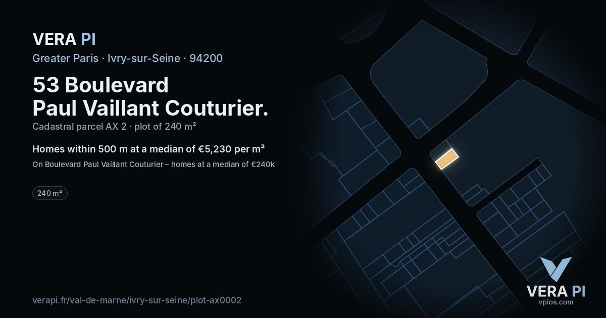 53 Boulevard Paul Vaillant Couturier, Ivry-sur-Seine at night – the plot lit, the parcels around coloured by the prices near them
