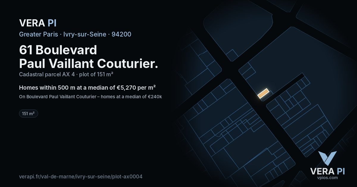 61 Boulevard Paul Vaillant Couturier, Ivry-sur-Seine at night – the plot lit, the parcels around coloured by the prices near them