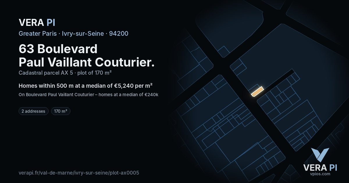 63 Boulevard Paul Vaillant Couturier, Ivry-sur-Seine at night – the plot lit, the parcels around coloured by the prices near them