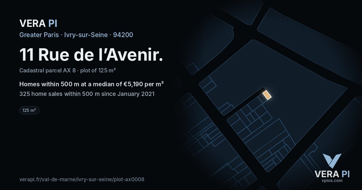 11 Rue de l’Avenir, Ivry-sur-Seine at night – the plot lit, the parcels around coloured by the prices near them