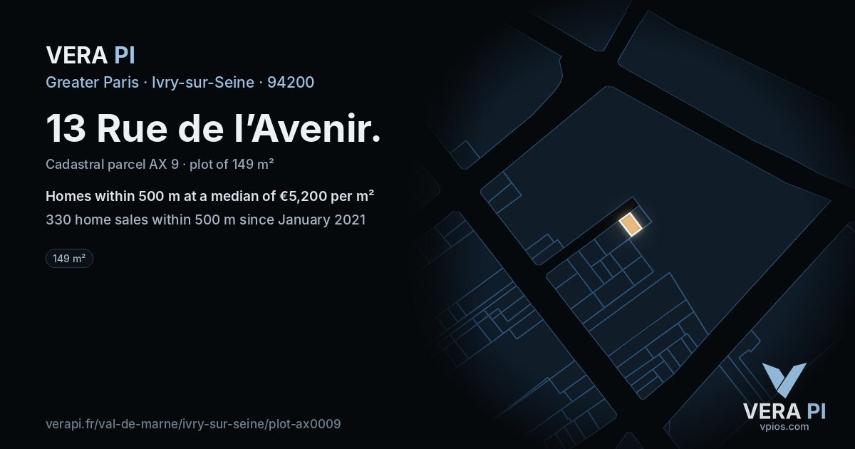 13 Rue de l’Avenir, Ivry-sur-Seine at night – the plot lit, the parcels around coloured by the prices near them