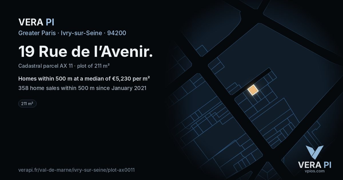 19 Rue de l’Avenir, Ivry-sur-Seine at night – the plot lit, the parcels around coloured by the prices near them