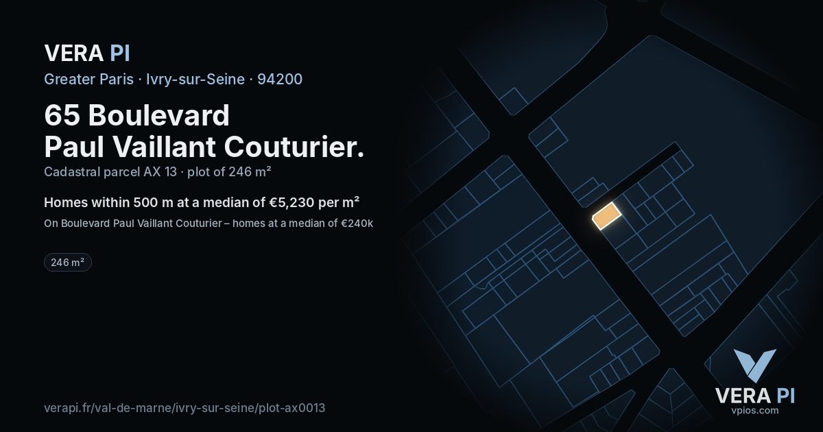 65 Boulevard Paul Vaillant Couturier, Ivry-sur-Seine at night – the plot lit, the parcels around coloured by the prices near them