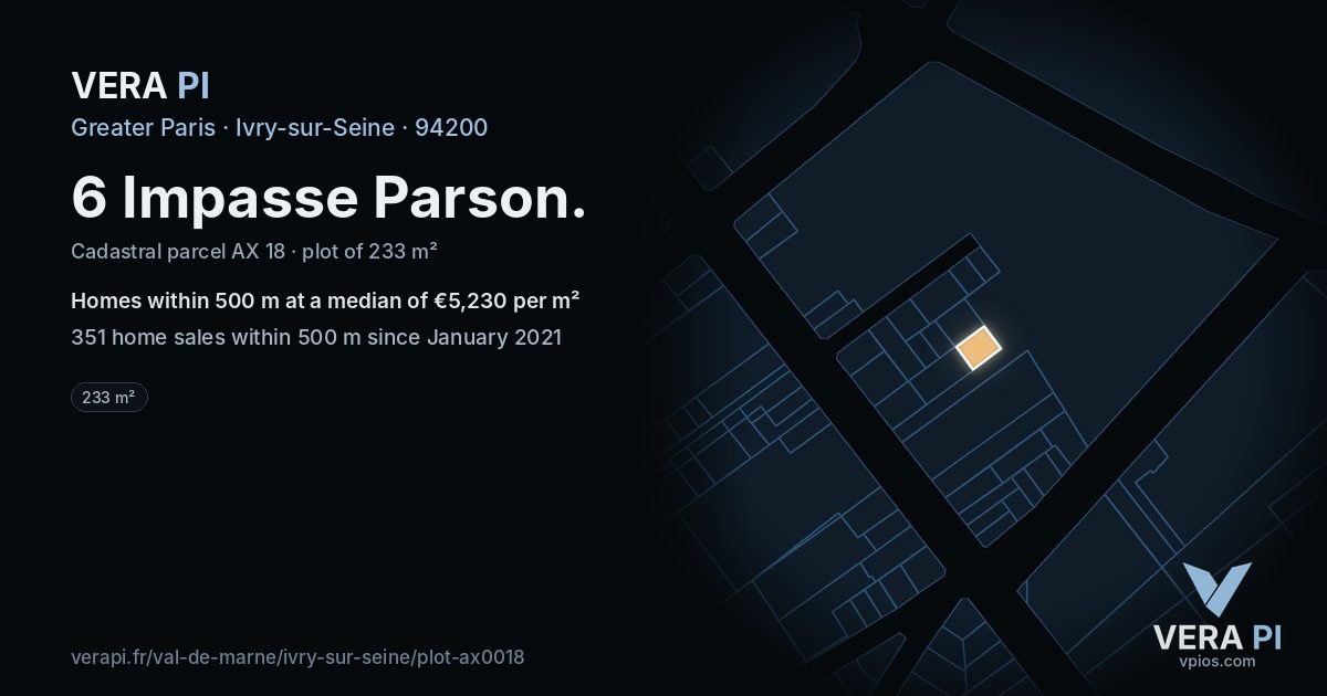 6 Impasse Parson, Ivry-sur-Seine at night – the plot lit, the parcels around coloured by the prices near them