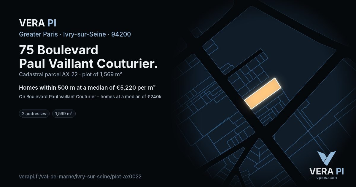 75 Boulevard Paul Vaillant Couturier, Ivry-sur-Seine at night – the plot lit, the parcels around coloured by the prices near them