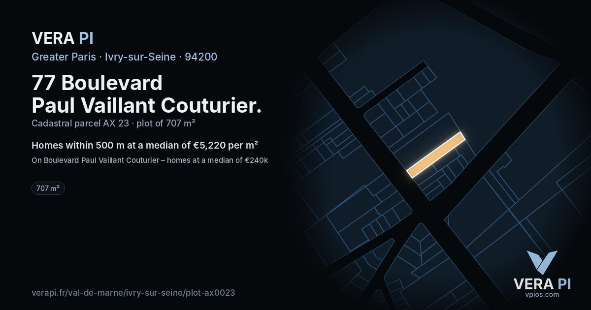 77 Boulevard Paul Vaillant Couturier, Ivry-sur-Seine at night – the plot lit, the parcels around coloured by the prices near them