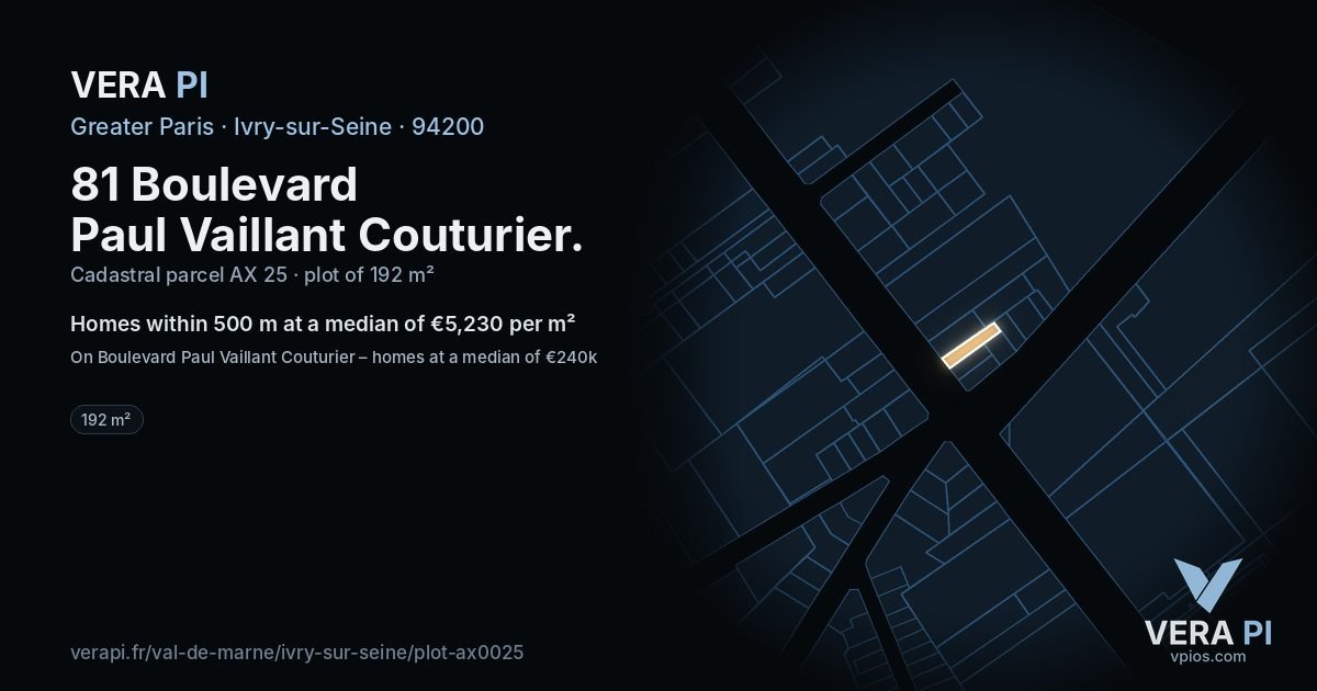81 Boulevard Paul Vaillant Couturier, Ivry-sur-Seine at night – the plot lit, the parcels around coloured by the prices near them