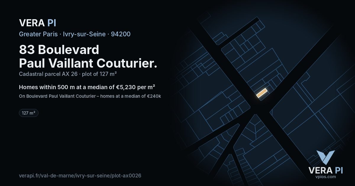 83 Boulevard Paul Vaillant Couturier, Ivry-sur-Seine at night – the plot lit, the parcels around coloured by the prices near them