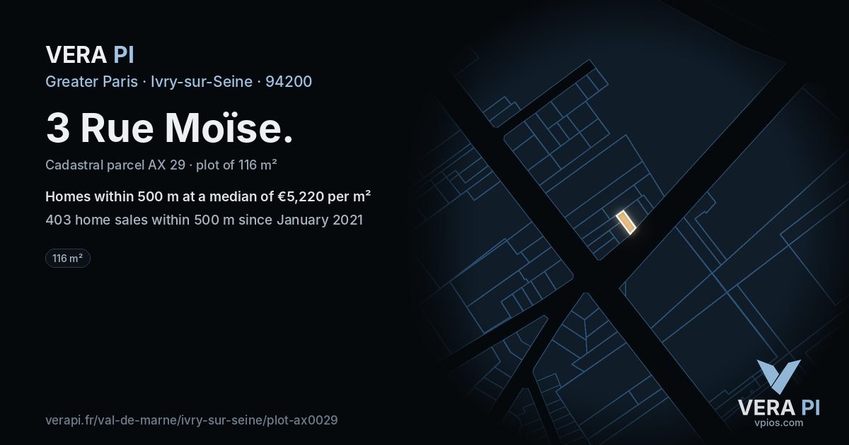 3 Rue Moïse, Ivry-sur-Seine at night – the plot lit, the parcels around coloured by the prices near them