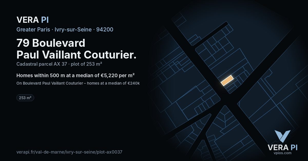 79 Boulevard Paul Vaillant Couturier, Ivry-sur-Seine at night – the plot lit, the parcels around coloured by the prices near them