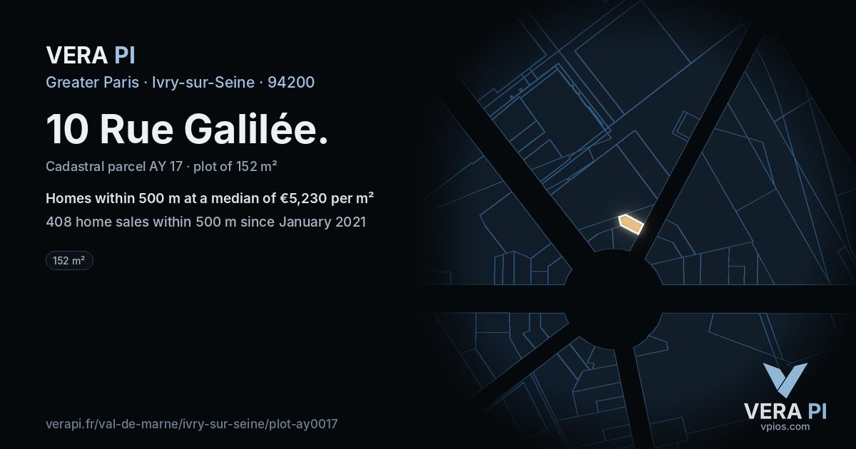 10 Rue Galilée, Ivry-sur-Seine at night – the plot lit, the parcels around coloured by the prices near them