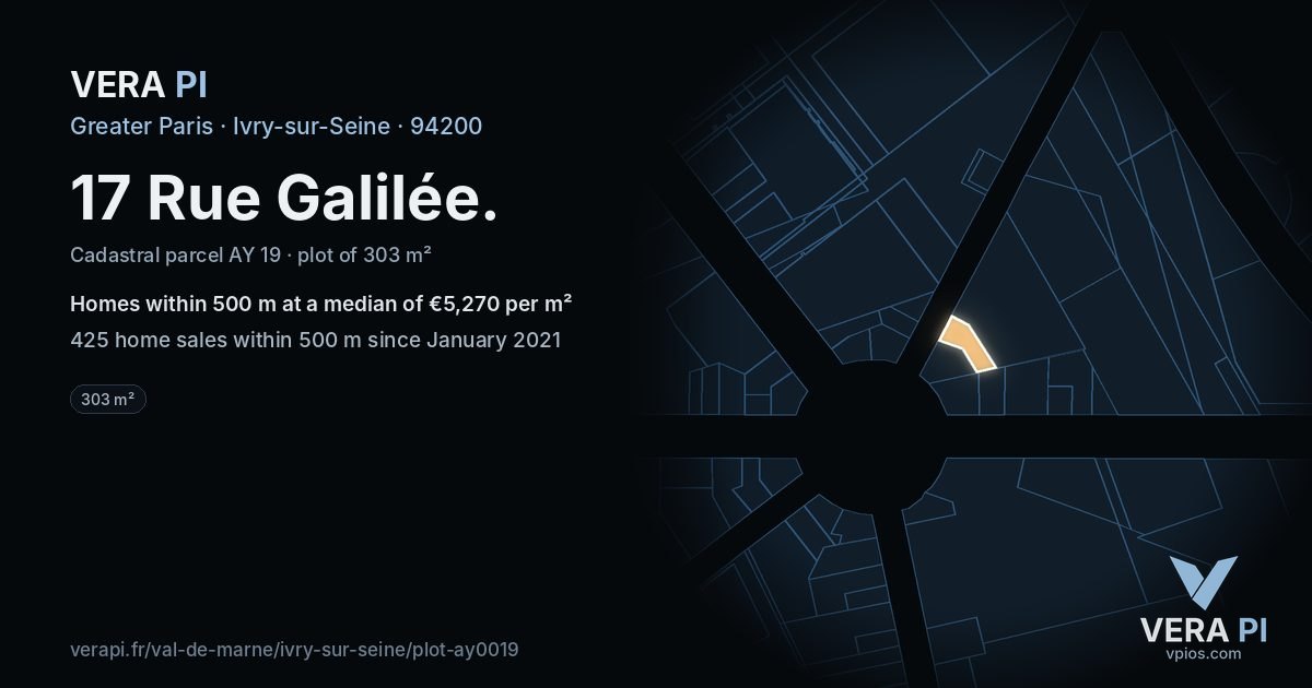 17 Rue Galilée, Ivry-sur-Seine at night – the plot lit, the parcels around coloured by the prices near them